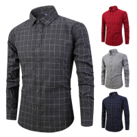 Men Fashion OEM 100% Cotton Washed Brushed  Check Long Sleeve Casual Shirt